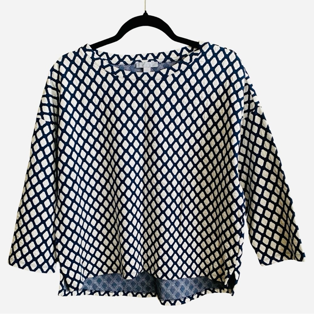 Pure Collection Women’s Top 12 Quilted Cotton Navy Blue Diamond Pullover